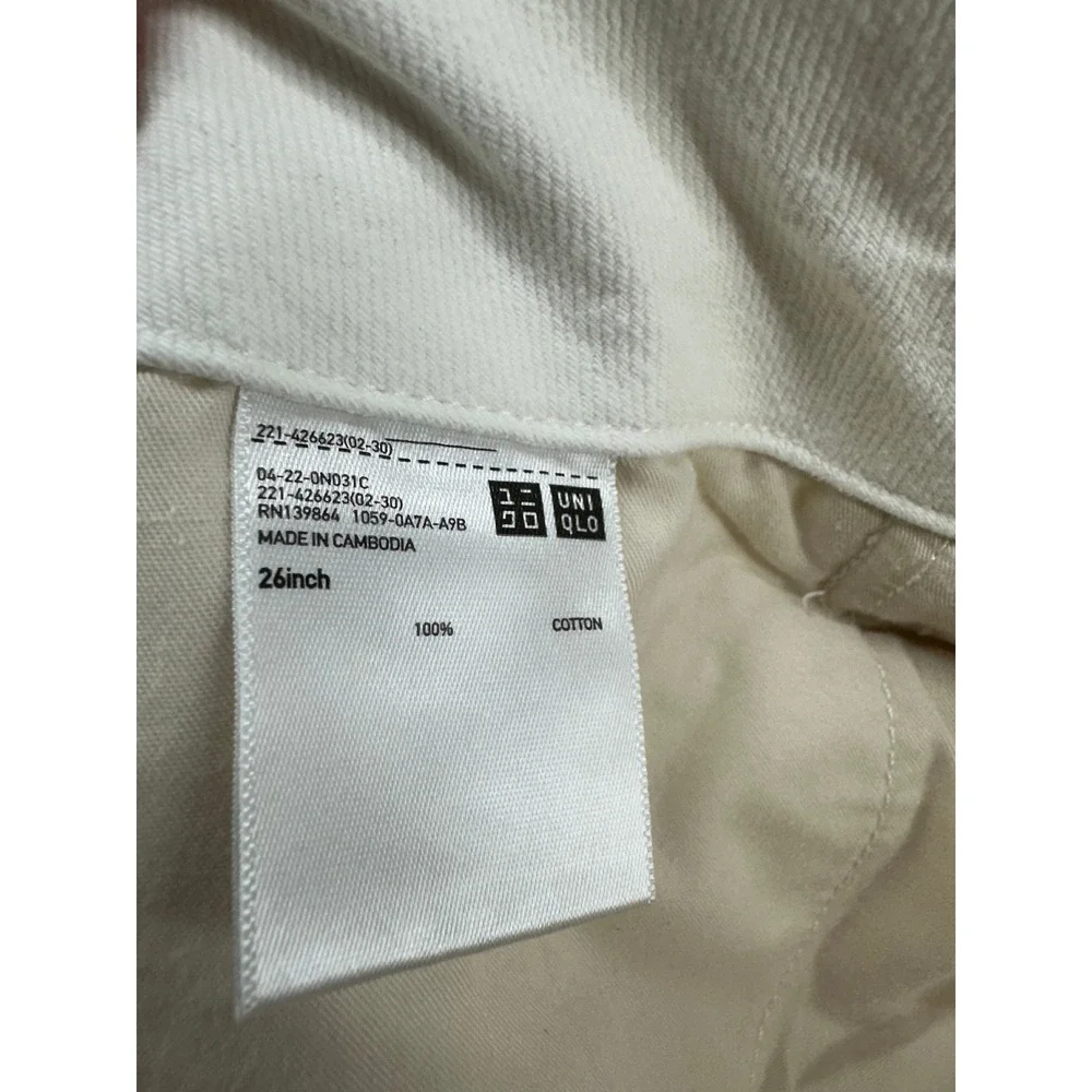 Uniqlo Jeans Womens 26 White‎ Belted High Waist Pleated Denim Shorts